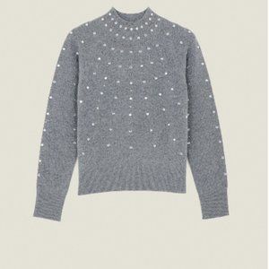 Sandro Grey knitted sweater trimmed with studs